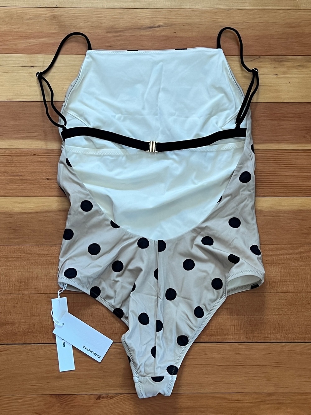 NWT Reformation Lira One Piece Tan & Black Swimsuit in Dune Dots Size Medium - Picture 4 of 8